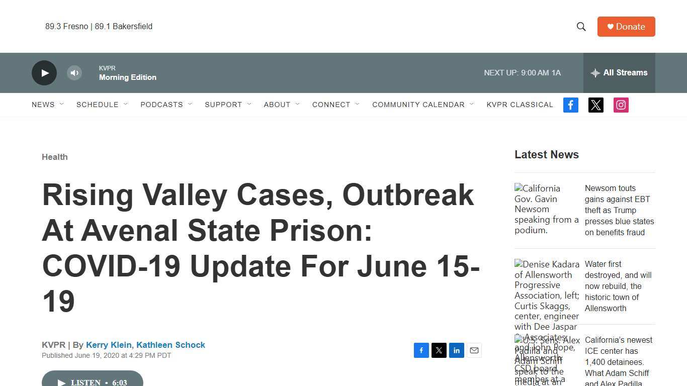 Rising Valley Cases, Outbreak At Avenal State Prison: COVID-19 Update For June 15-19
